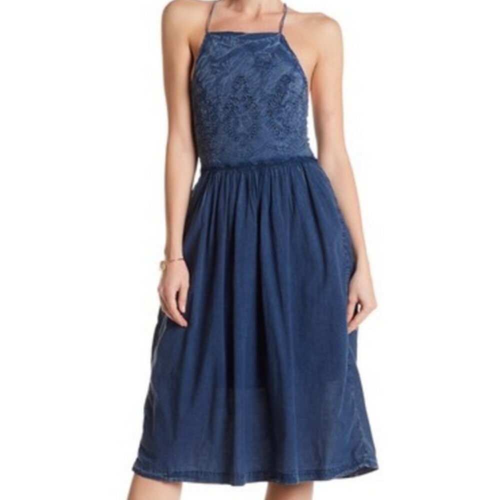 Lucky Brand Schiffly Embroidered Crisscross Strap Bib Dress - Picture 1 of 13